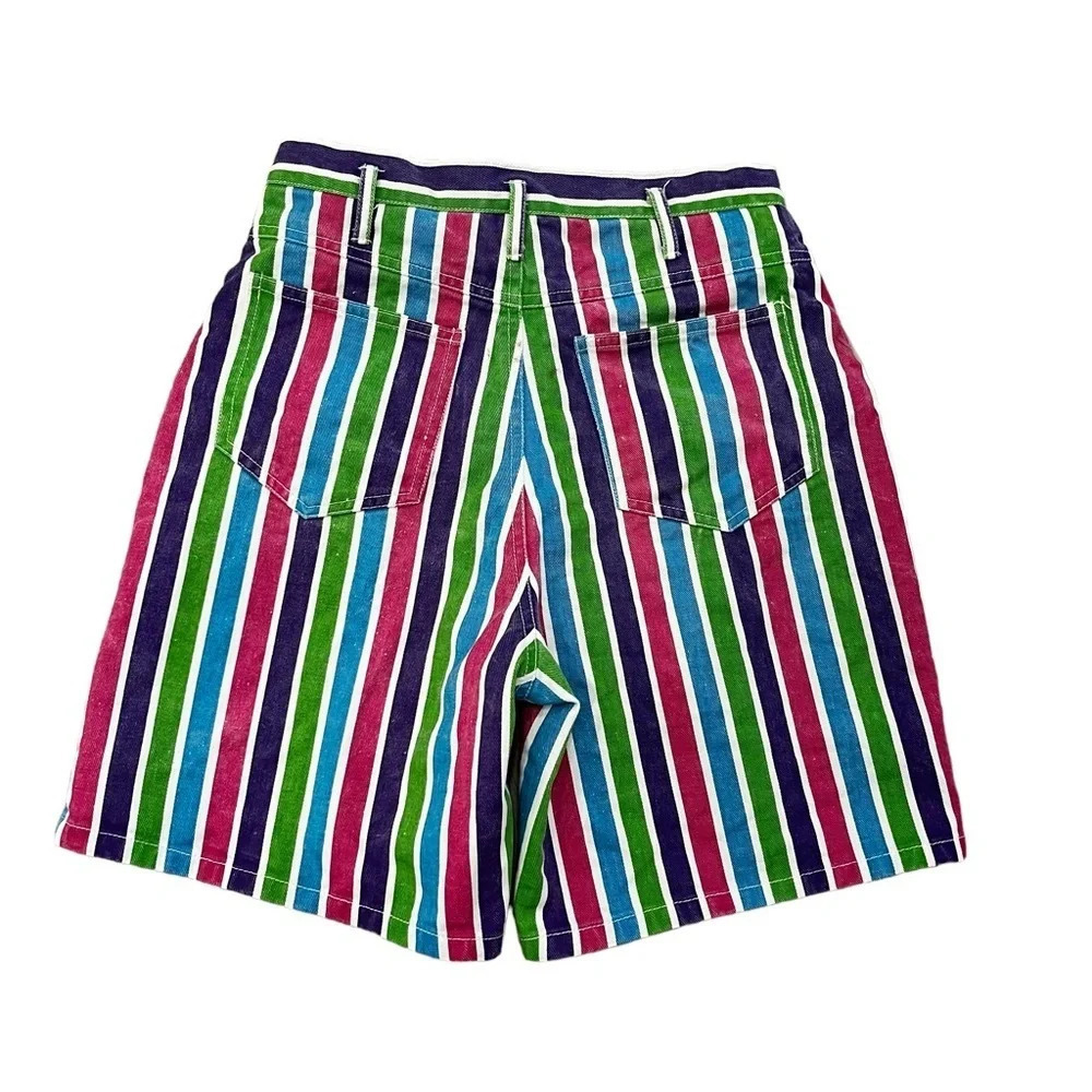 Vintage Joy Ride Colorful Striped Cotton High Rise Denim Shorts 26-27” Waist - Picture 2 of 8